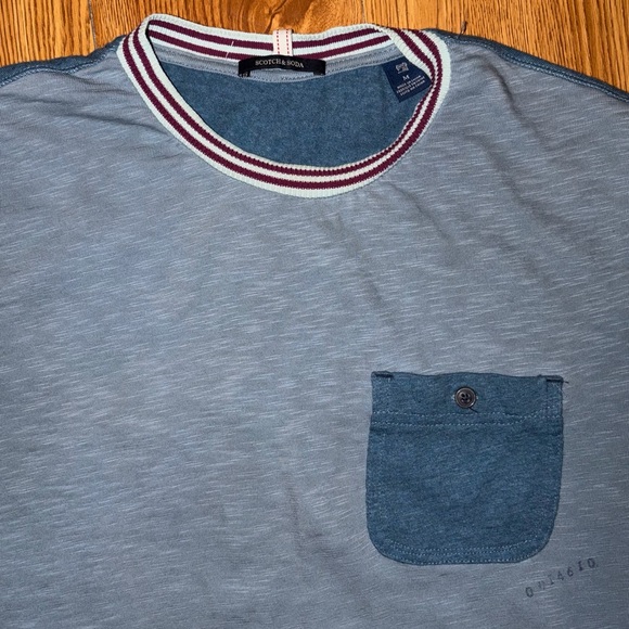 Scotch and Soda Block Colored Striped Collar Pocket Tee Ringer Tee - Picture 2 of 12